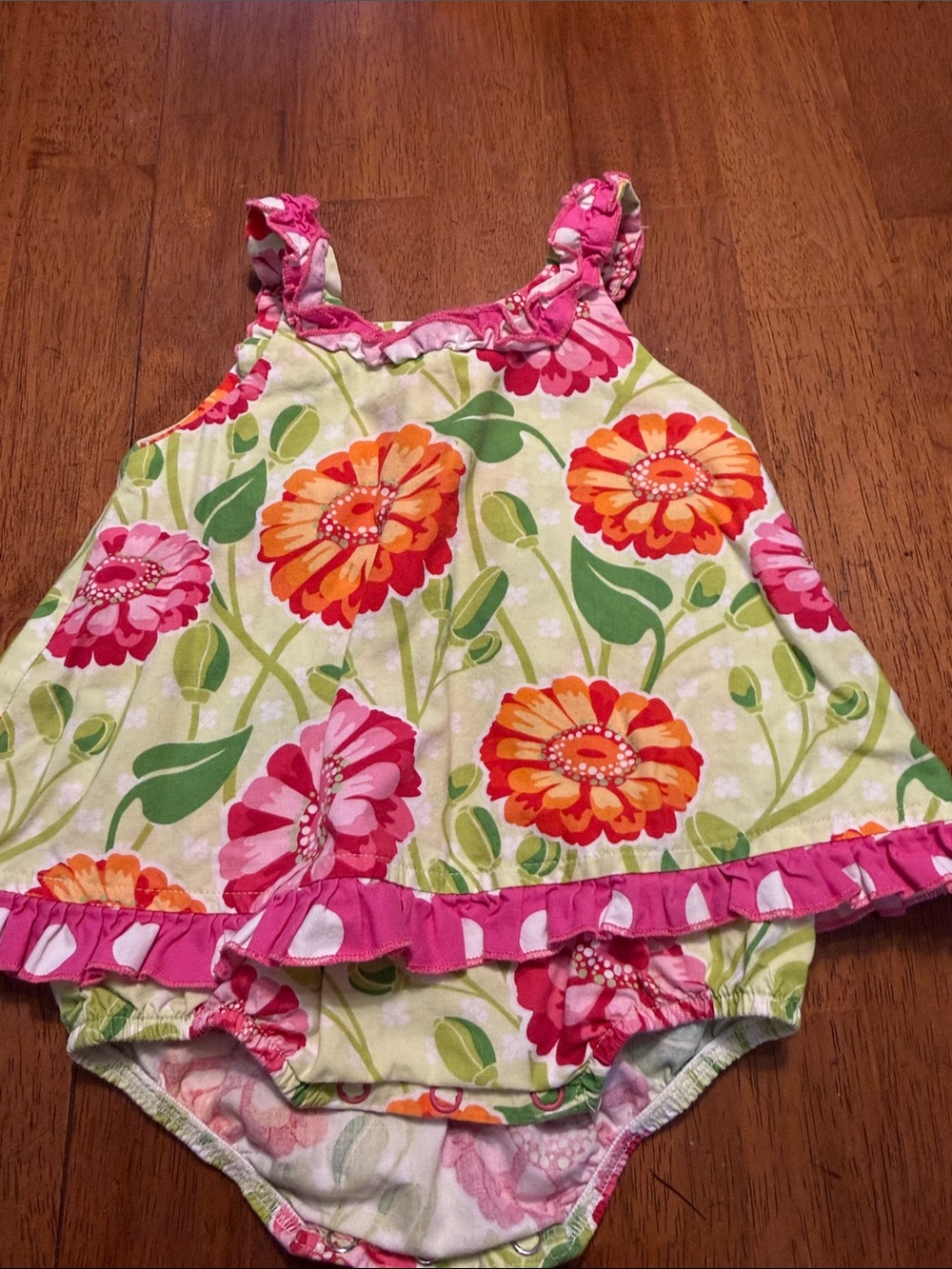 Girls Floral Pink & Green One-Piece Romper